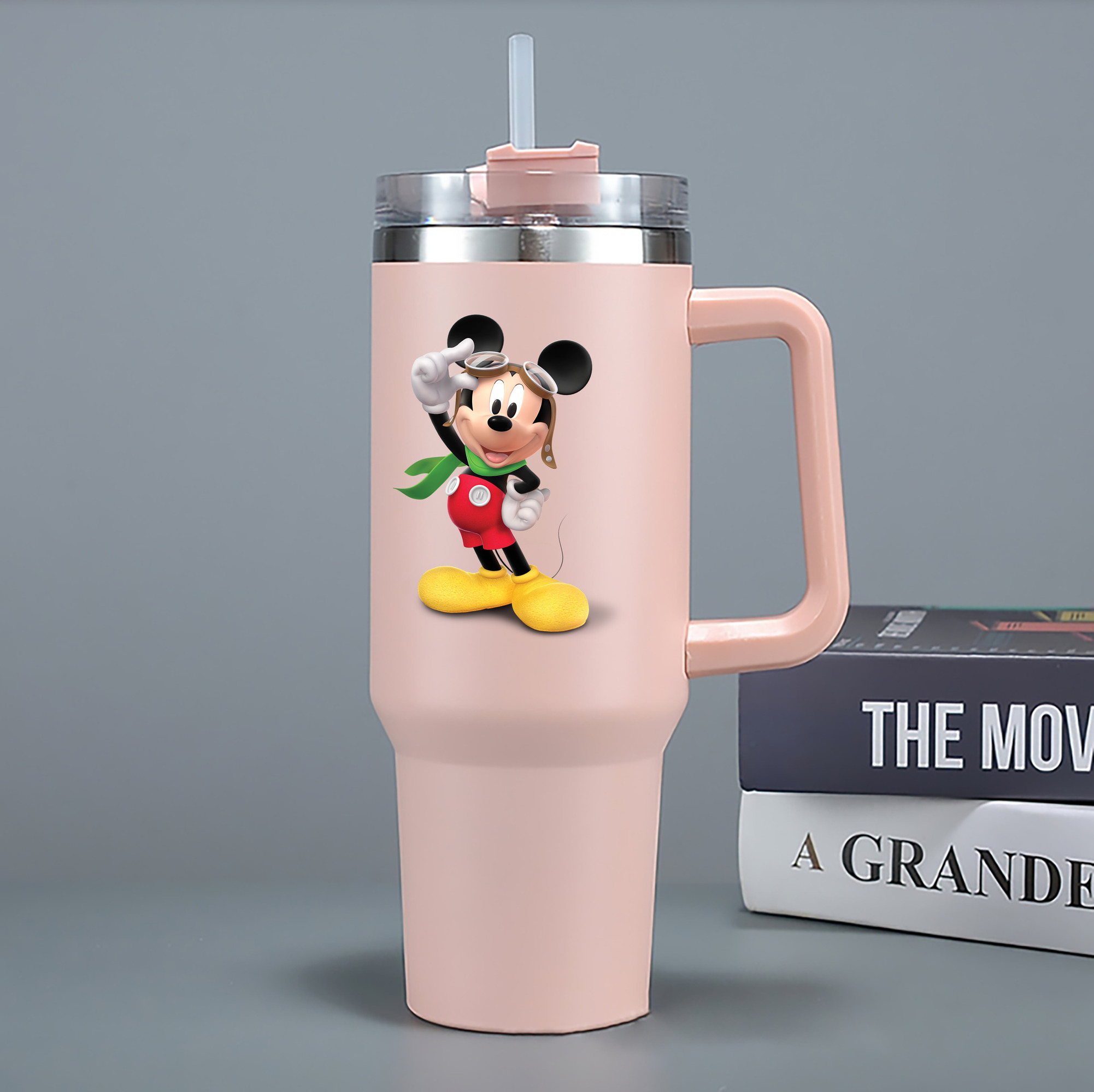 （画像用） ミッキーマウス Mickey Mouse 1200mL車用タンブラー - クリスタルステッカー（プラスチックストロー付き）